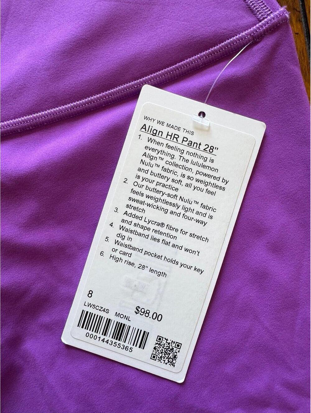 Lululemon Align High Rise 28” Moonlit Magenta Size 8 NWT - Picture 5 of 7